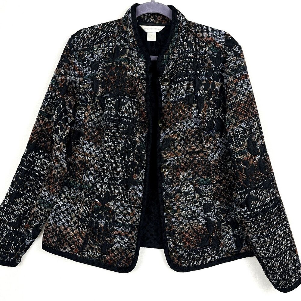 Open Blazer Jacket Brocade Tapestry Tweed Casual Office wear Womens SZ LG
